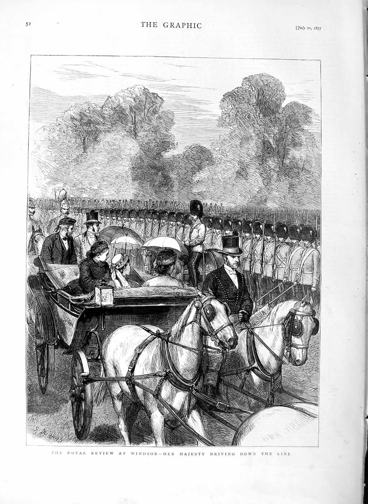 Original Old Antique Print 1877 Royal Review Windsor Queen Guards Horses London