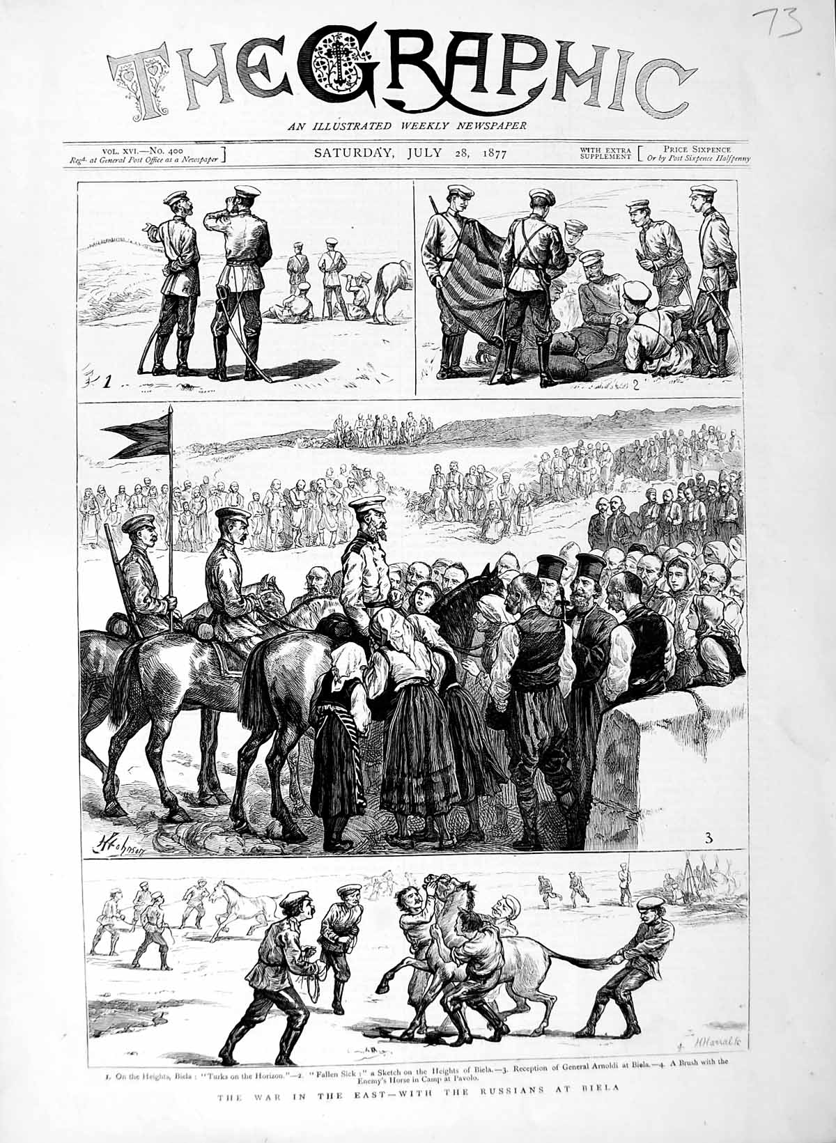 Original Old Antique Print 1877 War Russians Biela Turkish Siers Arni Biela