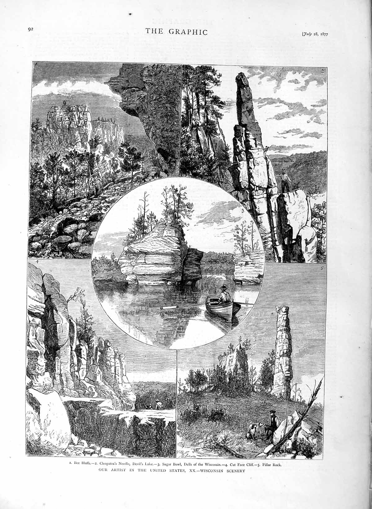 Old Antique Print 1877 America Wisconsin Cleopatra Needle Pillar Devil'S 19th