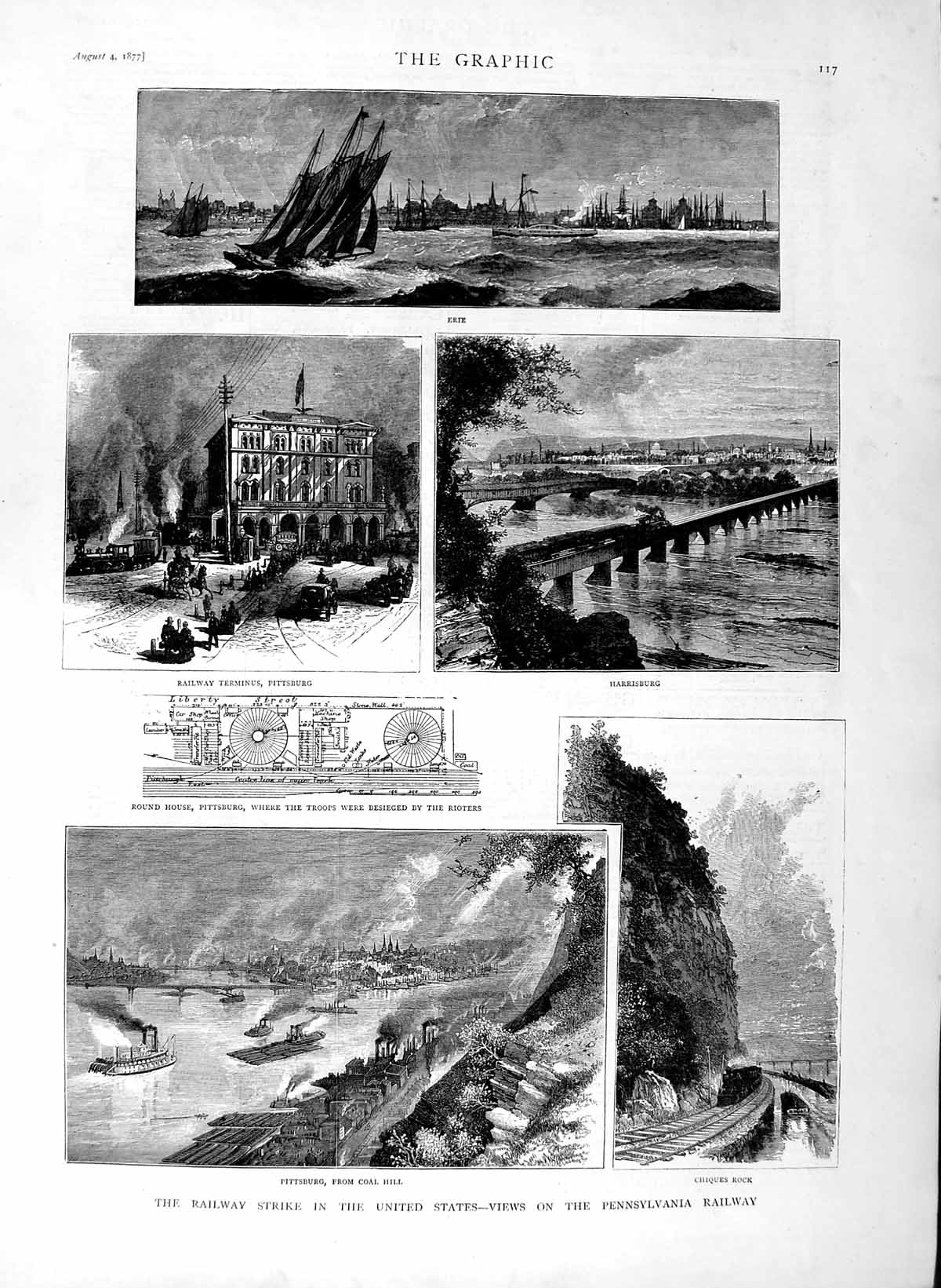 Old Antique Print 1877 Pittsburg Railway Strike Chiques Erte Pennsylvania 19th