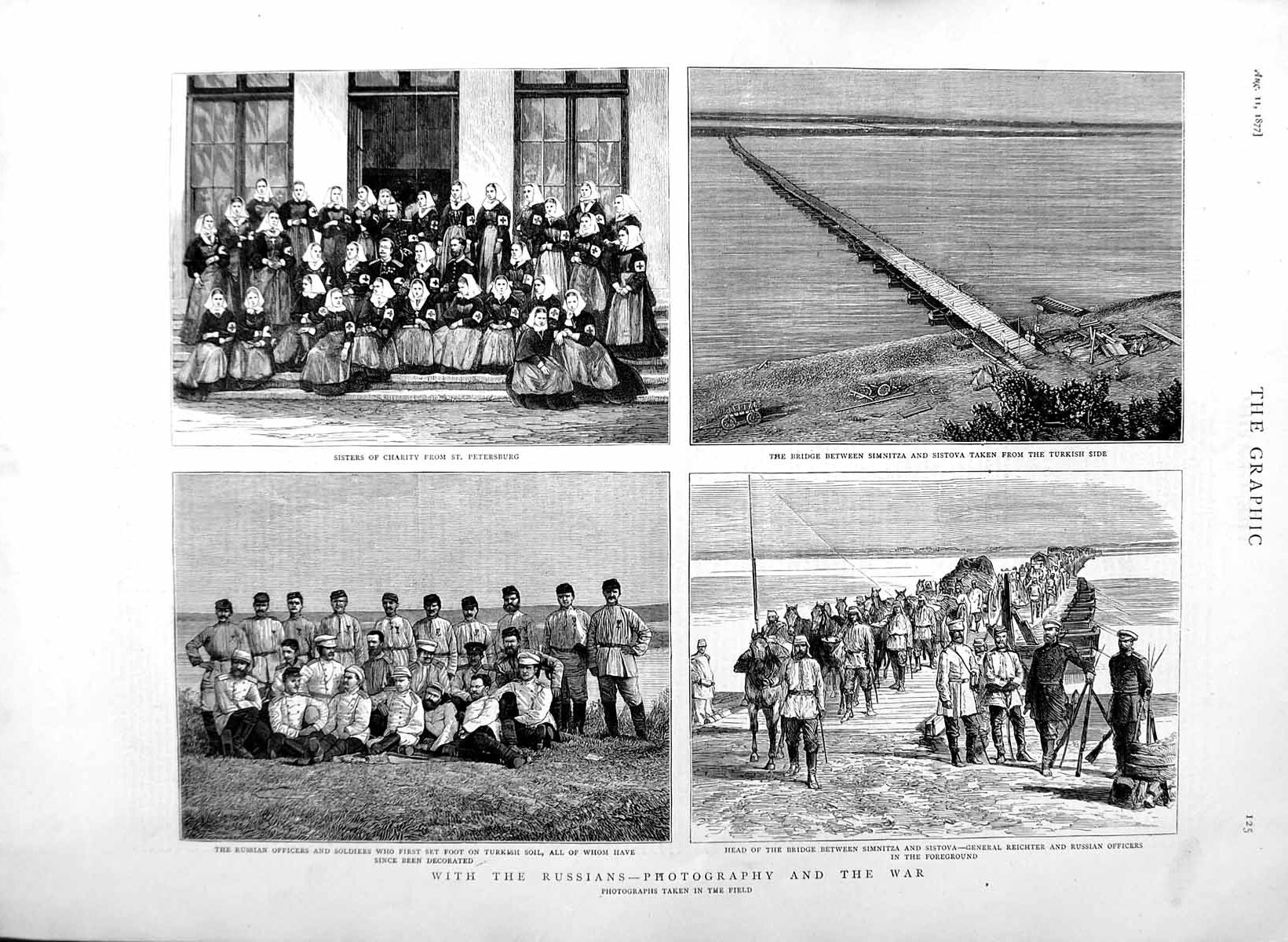 Original Old Antique Print 1877 Russian Army Reichter Bridge Simnitza Red Cross