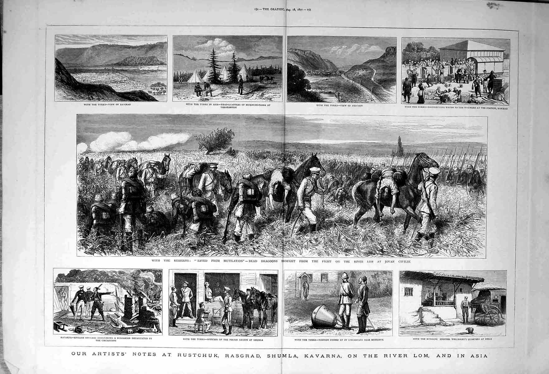 Old Antique Print 1877 War Rustchuk Rasfrad Shumla Kavarna Lom Asia Army 19th