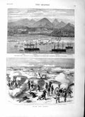 Original Old Antique Print 1877 Turks War Plevna Hobart Pasha Ships Tchamchira