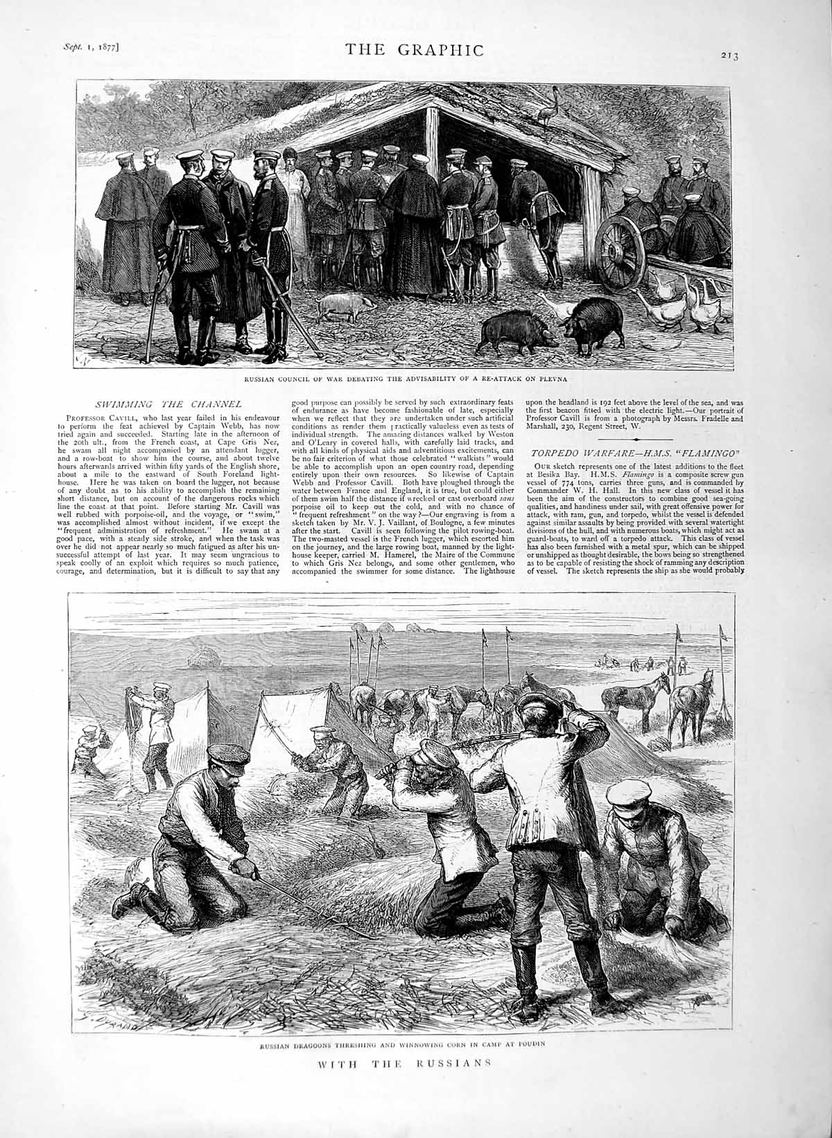 Old Antique Print 1877 Russian Dragoons Threshing Corn Poudin War Plevna 19th