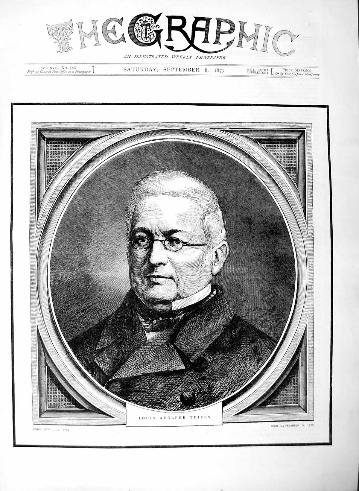 Original Old Antique Print 1877 Portrait Louis Adolphe Thiers Man Victorian