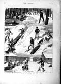 Original Old Antique Print 1877 Manitoba Snow Sledging Husky Dogs Winter 19th