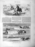 Original Old Antique Print 1877 War Horse Sier Russian Cossacks Railway Charge
