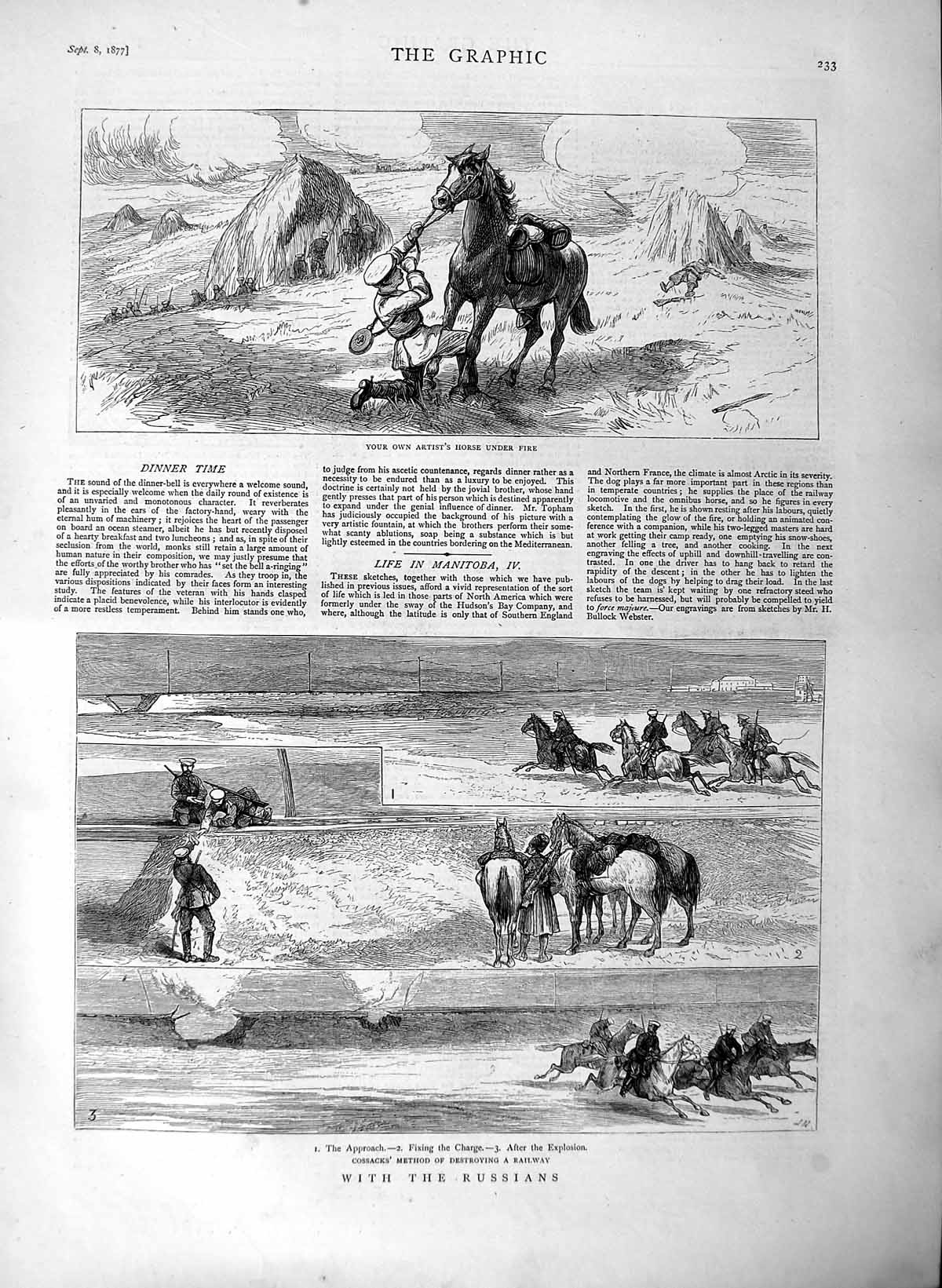Original Old Antique Print 1877 War Horse Sier Russian Cossacks Railway Charge