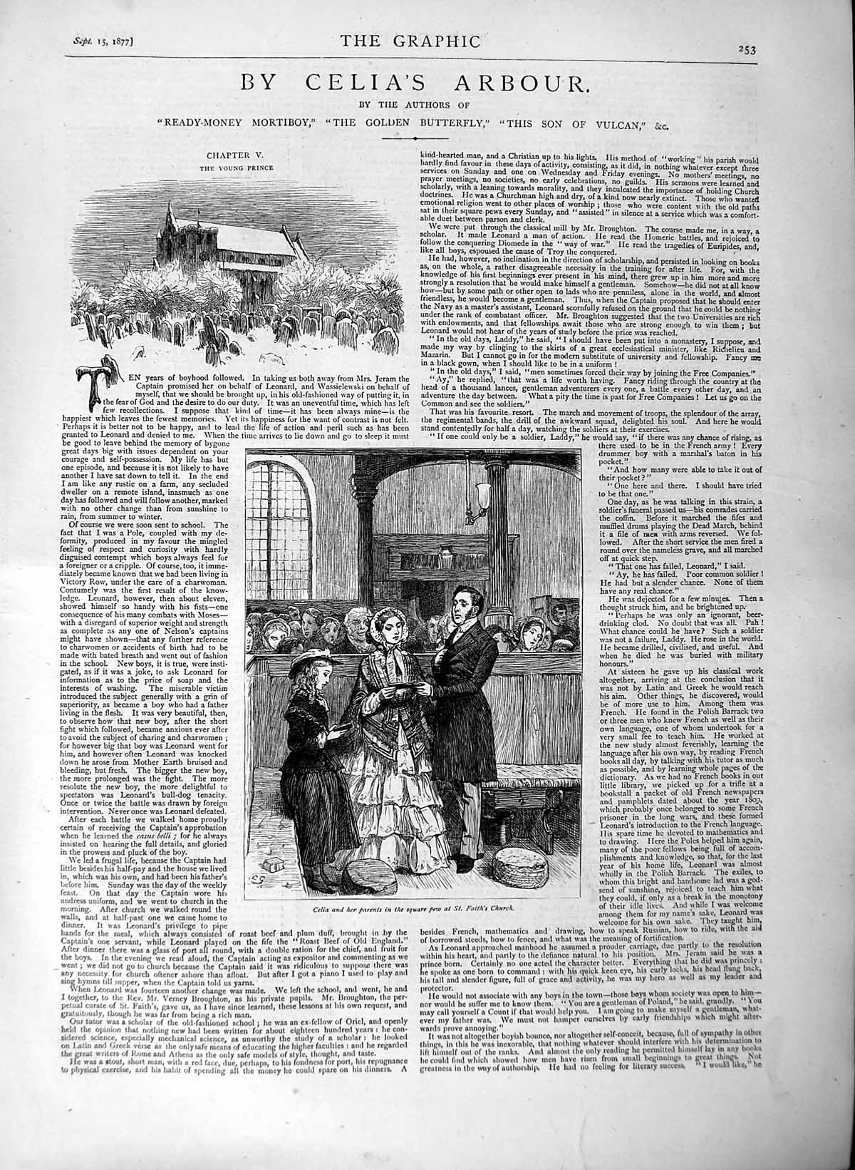 Old Antique Print 1877 Illustration Story Celia'S Arbour Faith'S Church 19th