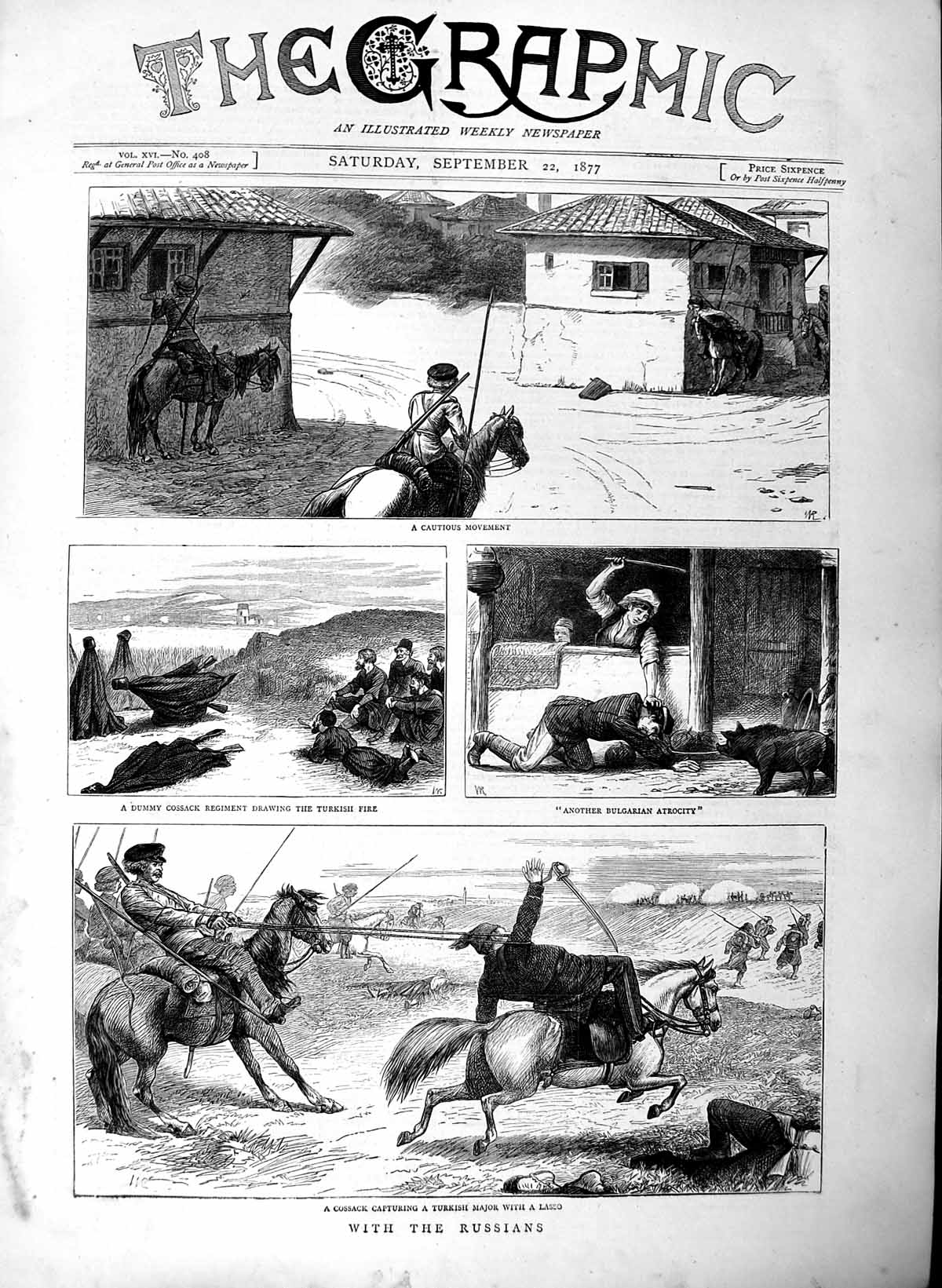 Original Old Antique Print 1877 Russian Siers Cossack Turkish Major Lasso War
