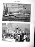 Original Old Antique Print 1877 Cleopatra'S Needle Alexandria India Sarogi Idol