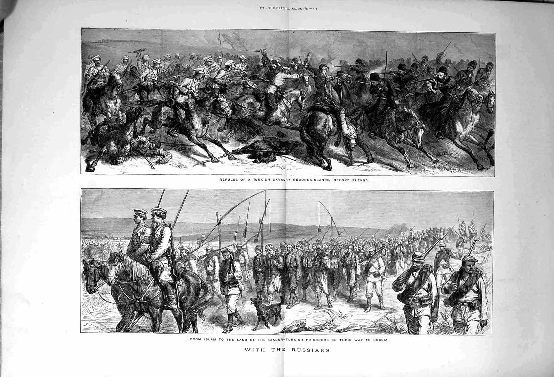 Old Antique Print 1877 Russian Army War Plevna Giaour-Turkish Prisoners 19th