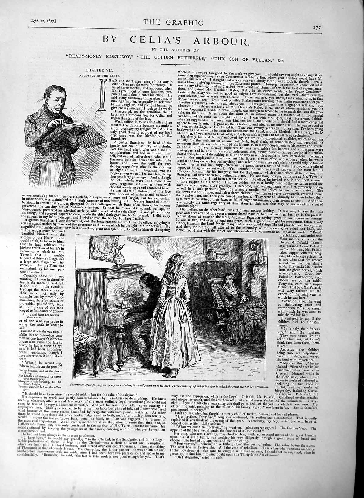 Old Antique Print 1877 Illustration Celia'S Arbour Story Piano Ladies Men 19th
