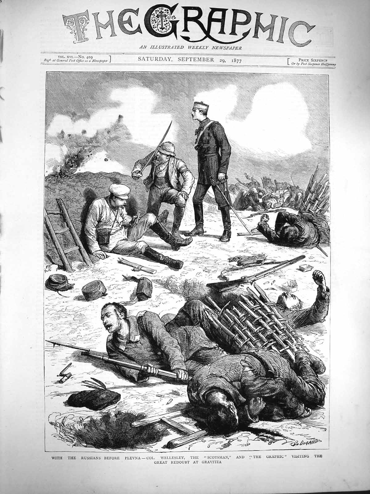 Original Old Antique Print 1877 Russian Sier Plevna Wellesley Scotsman Gravitza