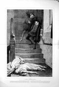 Original Old Antique Print 1877 Yeames Fine Art Amy Robsart Lady Stairs House