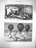 Original Old Antique Print 1877 Russian Siers Plevna Polar Expedition Balloons