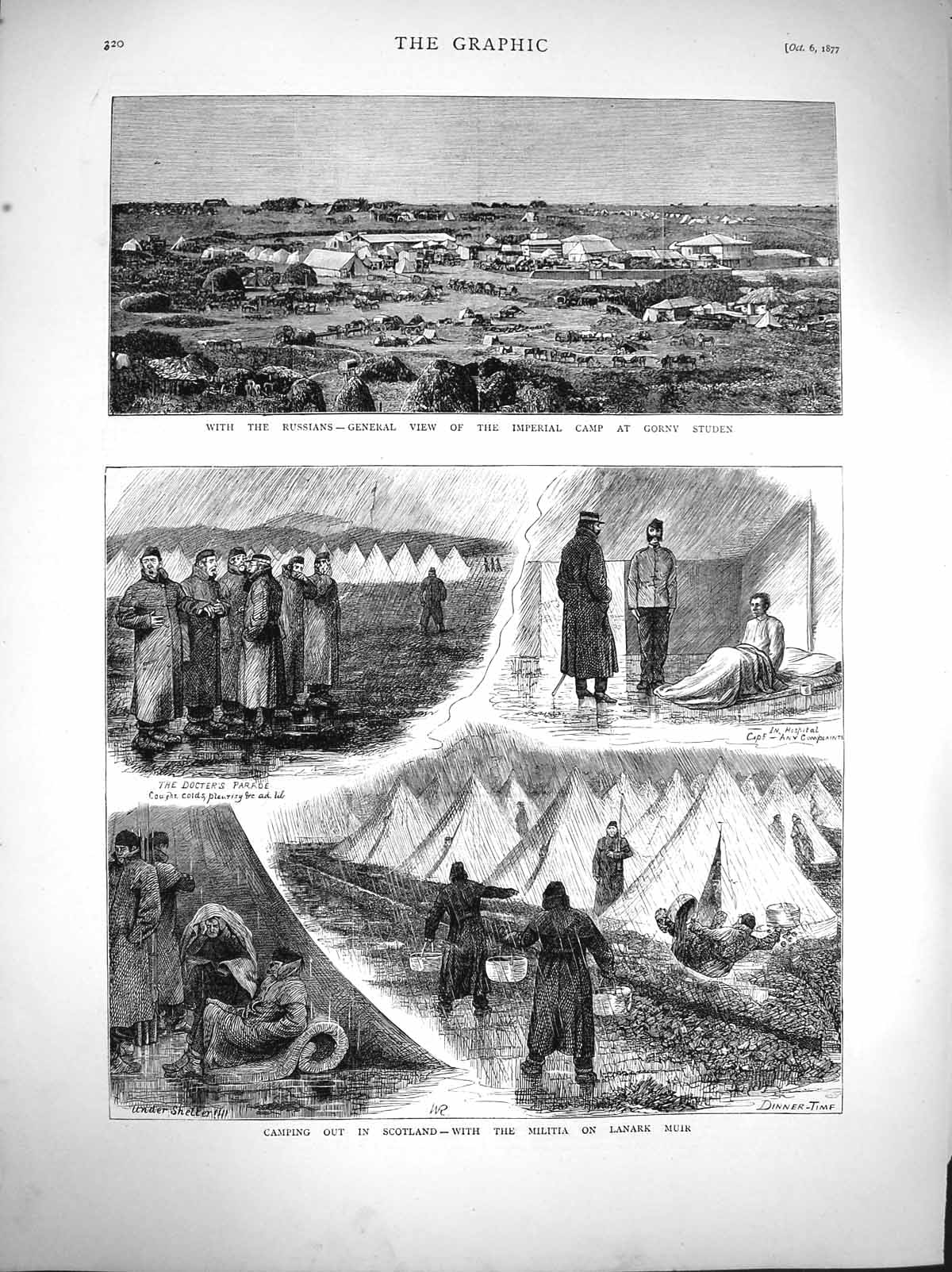 Old Antique Print 1877 Russian War Camp Gorny Studen Scotland Lanark Muir 19th