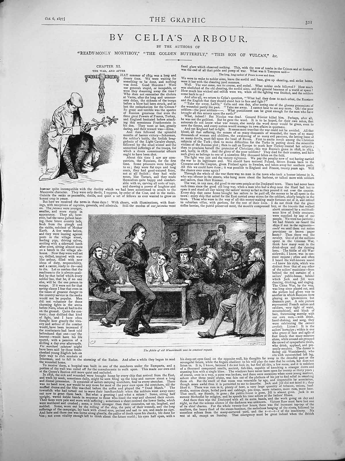 Original Old Antique Print 1877 Illustration Story Celia'S Arbour Wassielewski