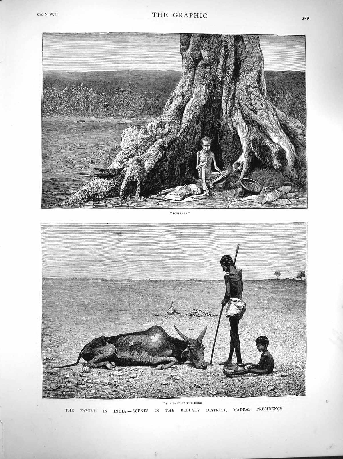 Original Old Antique Print 1877 Famine India Bellary District Madras Presidency