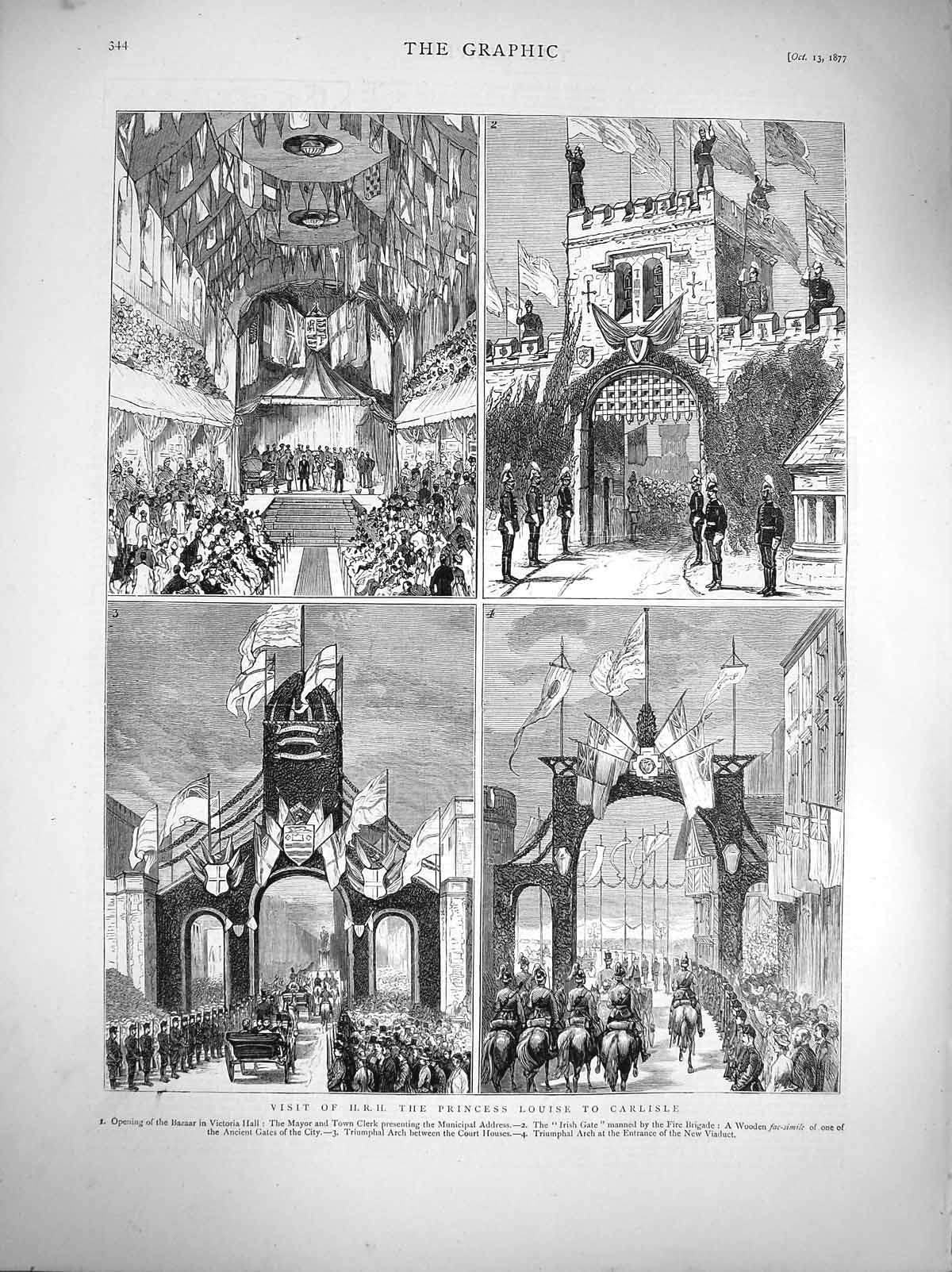 Original Old Antique Print 1877 Princess Louise Carlisle Victoria Hall Siers
