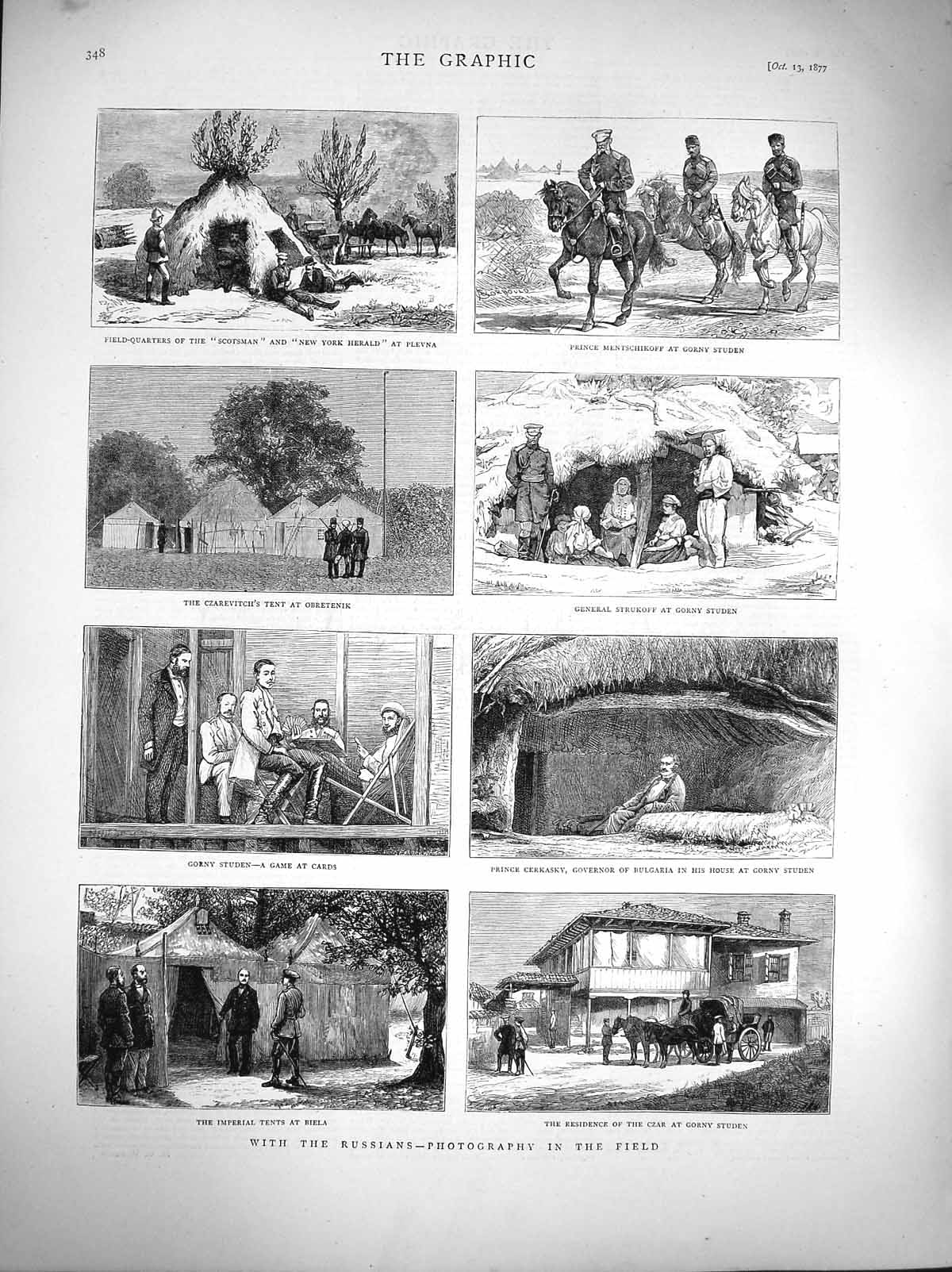 Original Old Antique Print 1877 Russian Siers Plevna Prince Mentschikoff Biela