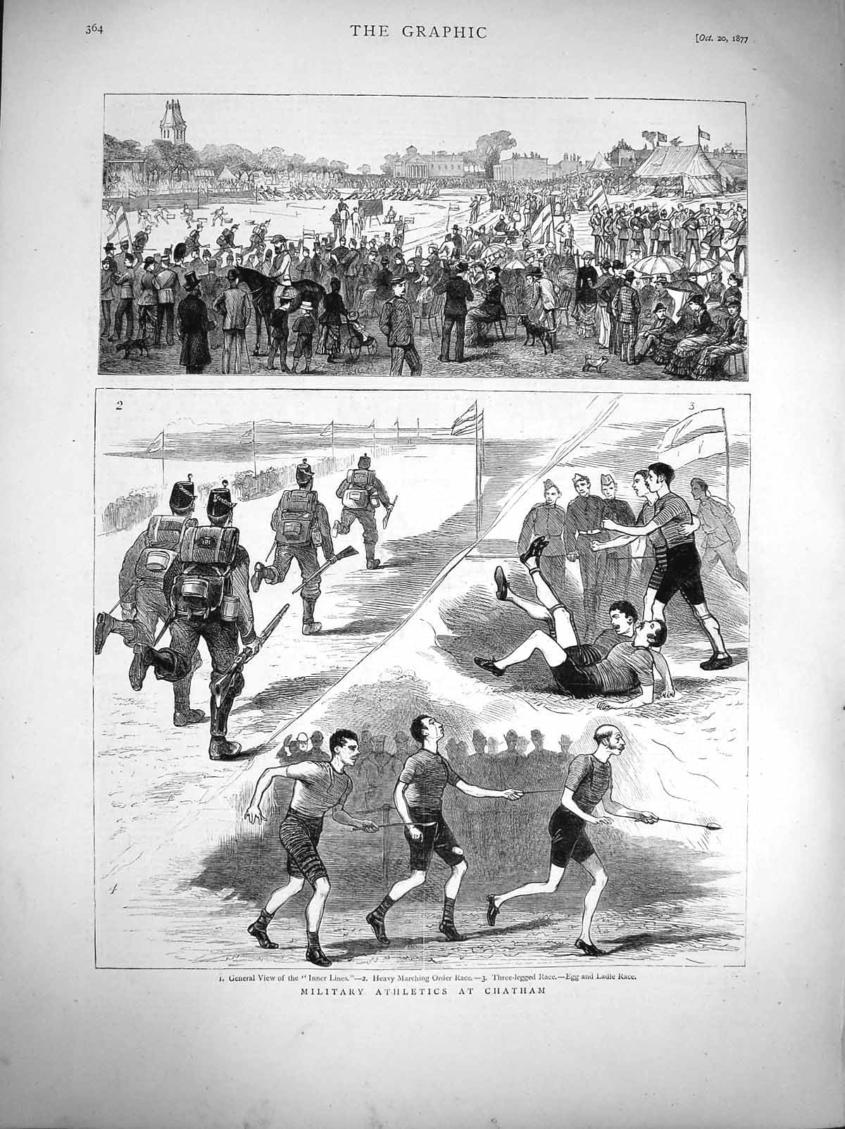 Old Antique Print 1877 Military Athletics Chatham Egg Ladle Three-Legged 19th