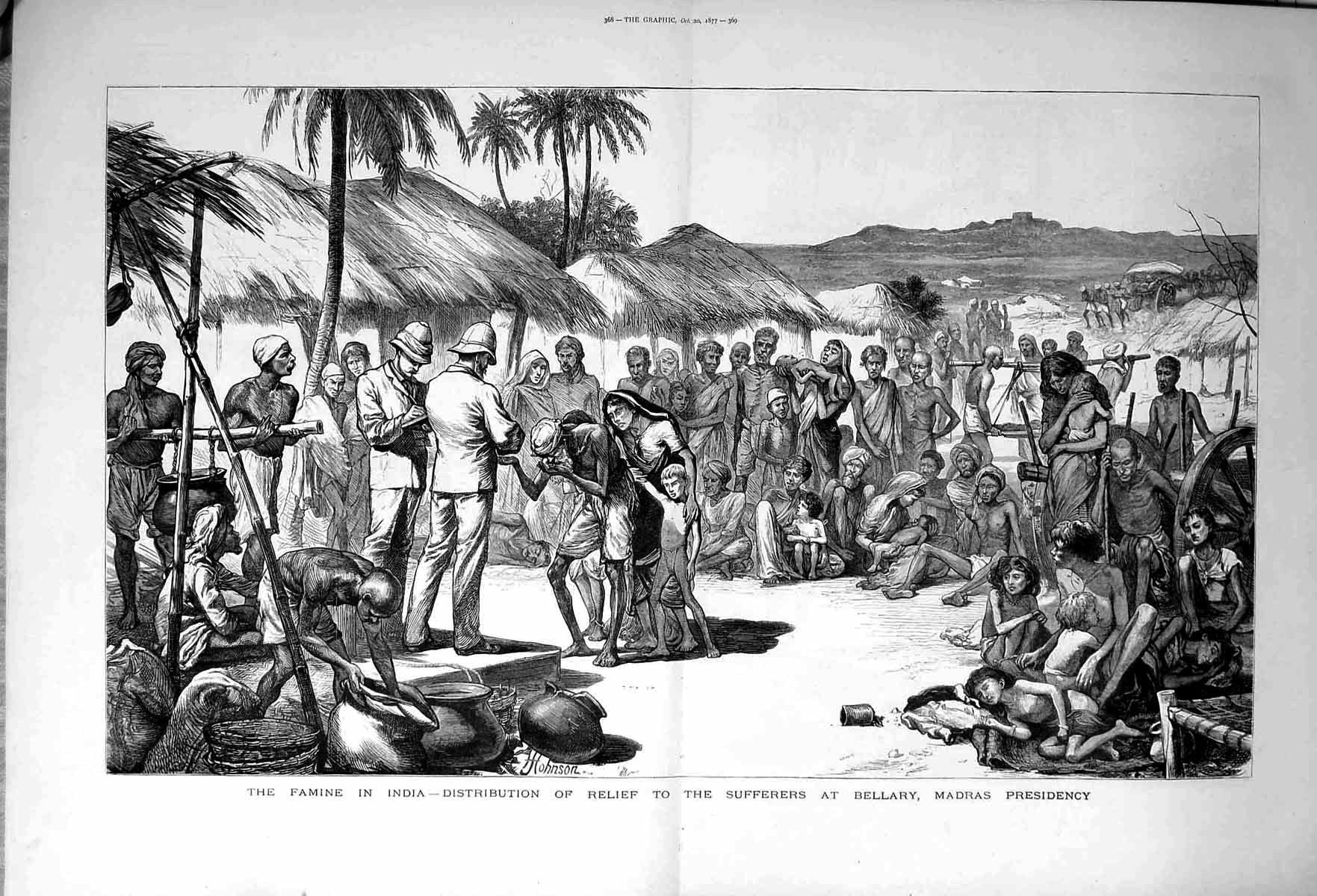 Antique Old Print 1877 Famine India Bellary Madras Presidency Poor People 19th
