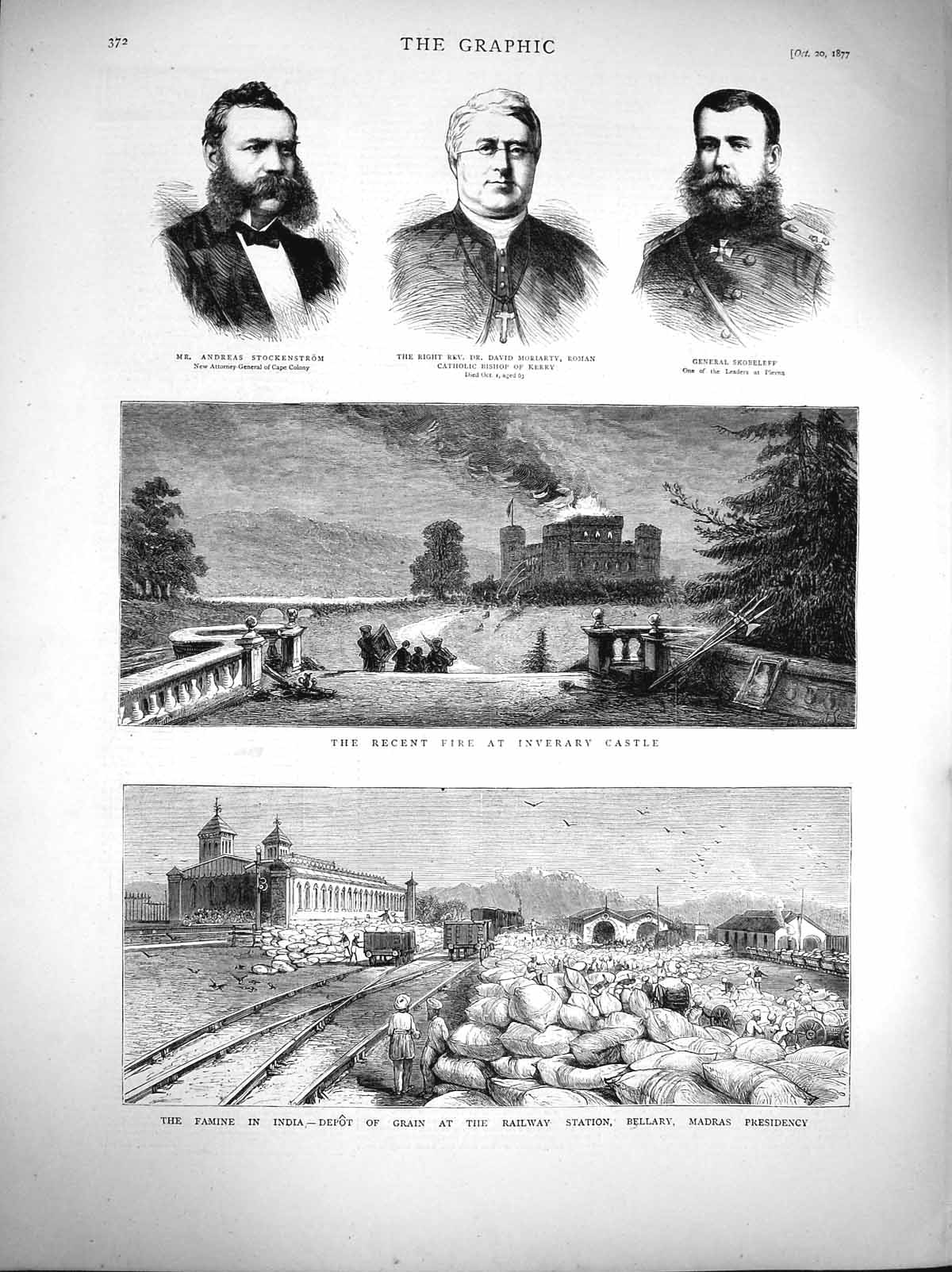 Old Antique Print 1877 Famine India Railway Grain Bellary Inverary Castle 19th
