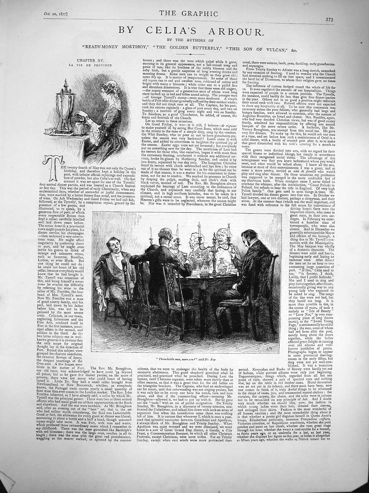 Original Old Antique Print 1877 Illustration Celia'S Arbour Story Dr. Roy Men