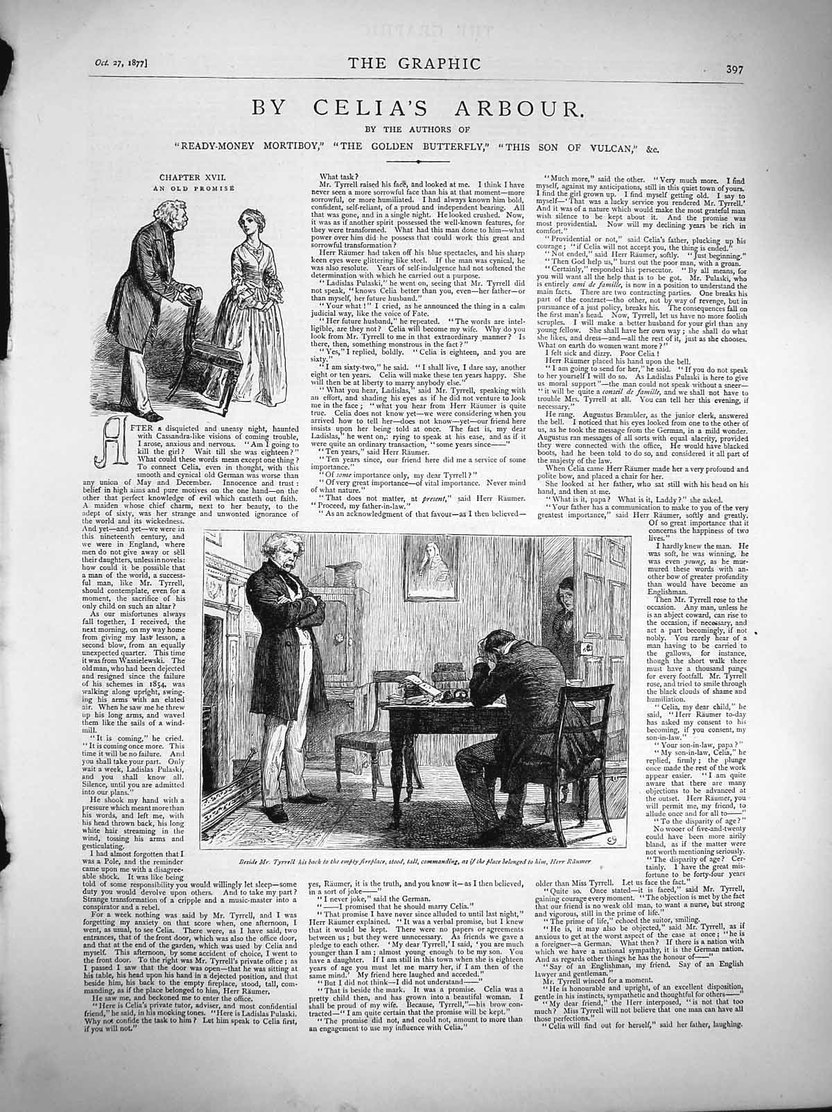 Original Old Antique Print 1877 Illustration Celia'S Arbour Tyrrell Herr Raumer