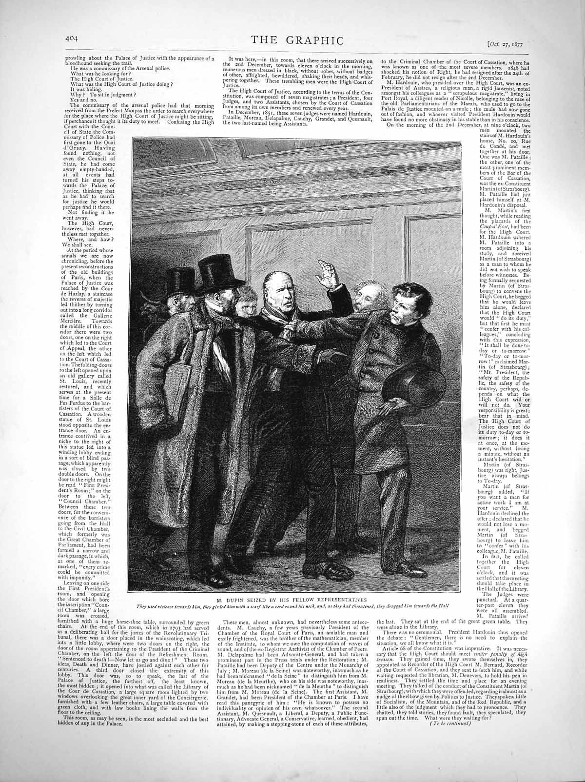 Original Old Antique Print 1877 Scene Dupin Man Seized Violence Prisoner 19th