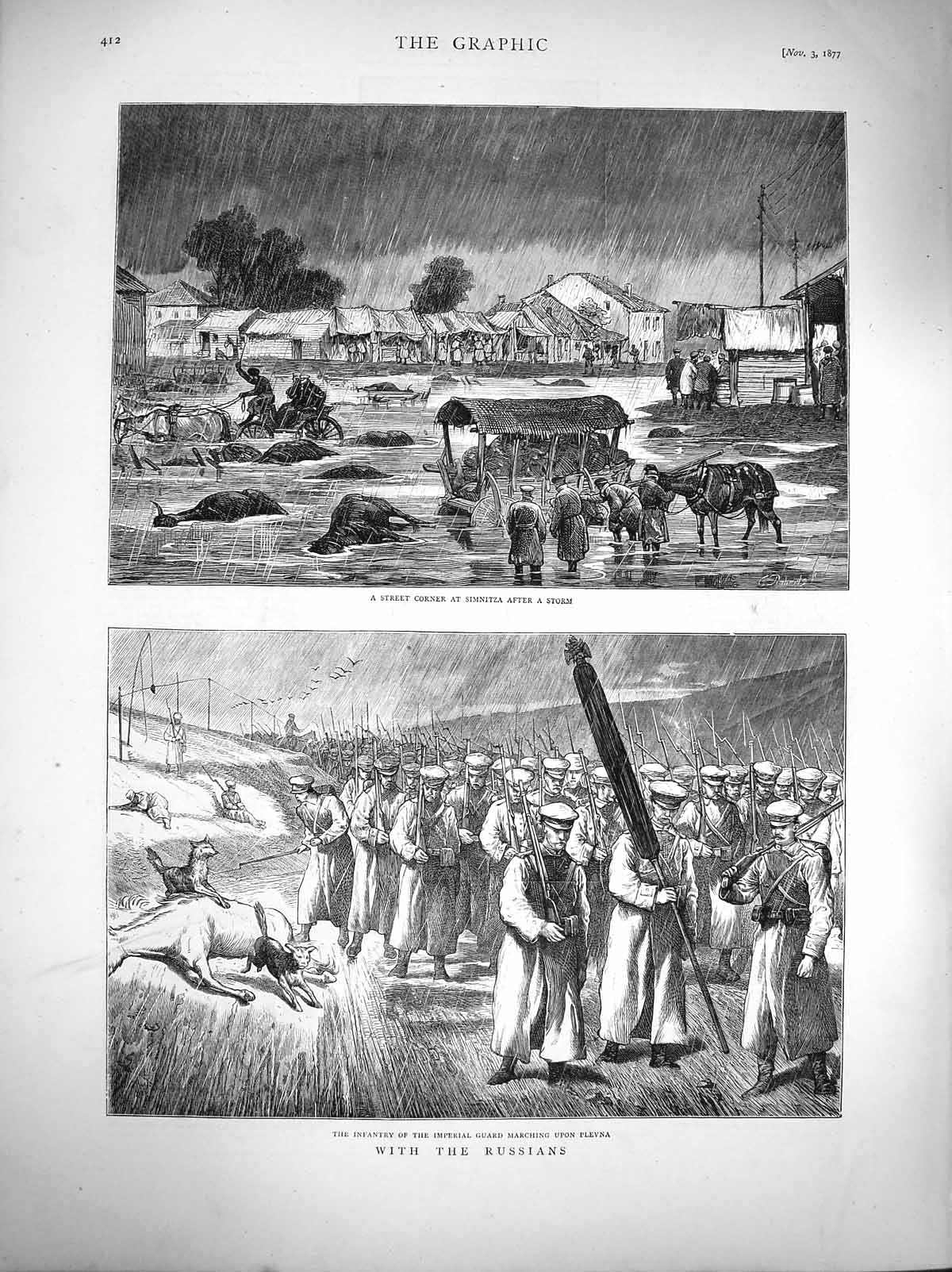 Original Old Antique Print 1877 Russian Infantry Imperial Guard Plevna Simnitza