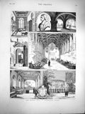 Old Antique Print 1877 Westminstr School Busby Gymnasium Dormitory Hall 19th