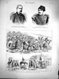 Old Antique Print 1877 General Todleben Prince Hassan Bashi-Bazouks War 19th