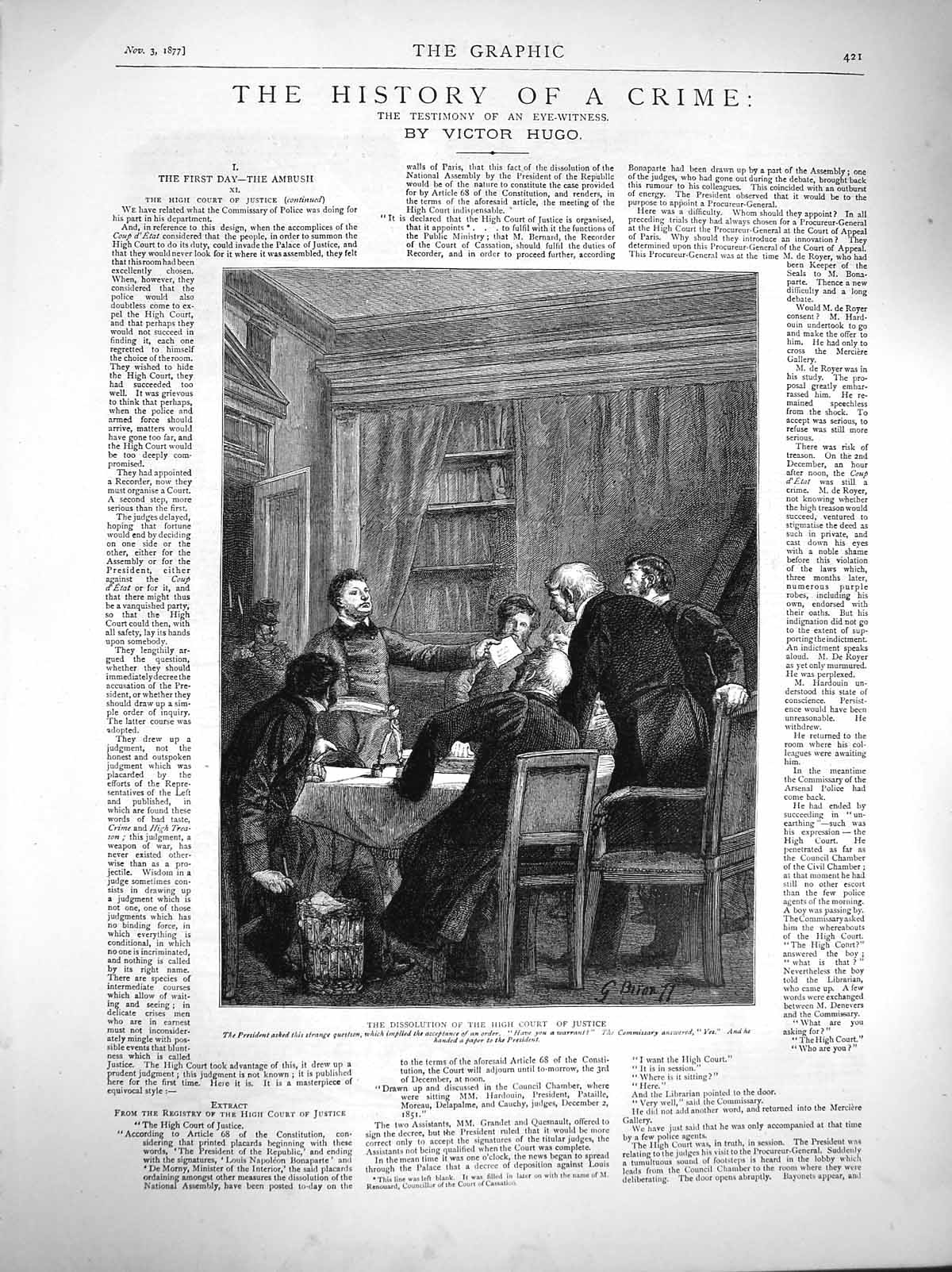 Original Old Antique Print 1877 Dissolution High Court Justice Men Victor Hugo
