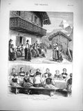 Original Old Antique Print 1877 Sunday School Treat Swiss Oberland Children