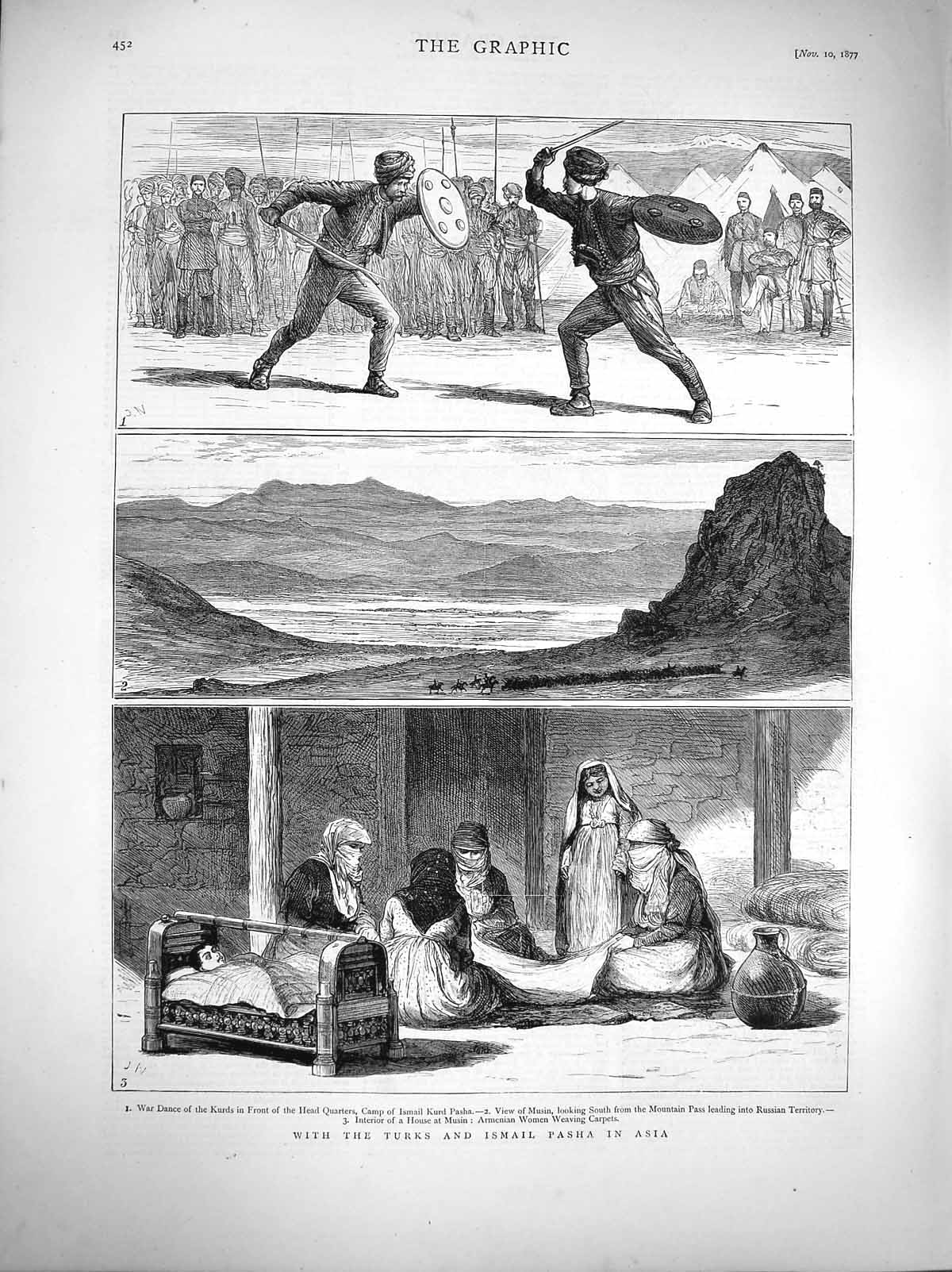 Original Old Antique Print 1877 Turkish Siers Ismail Pasha Asia Kurd Musin 19th