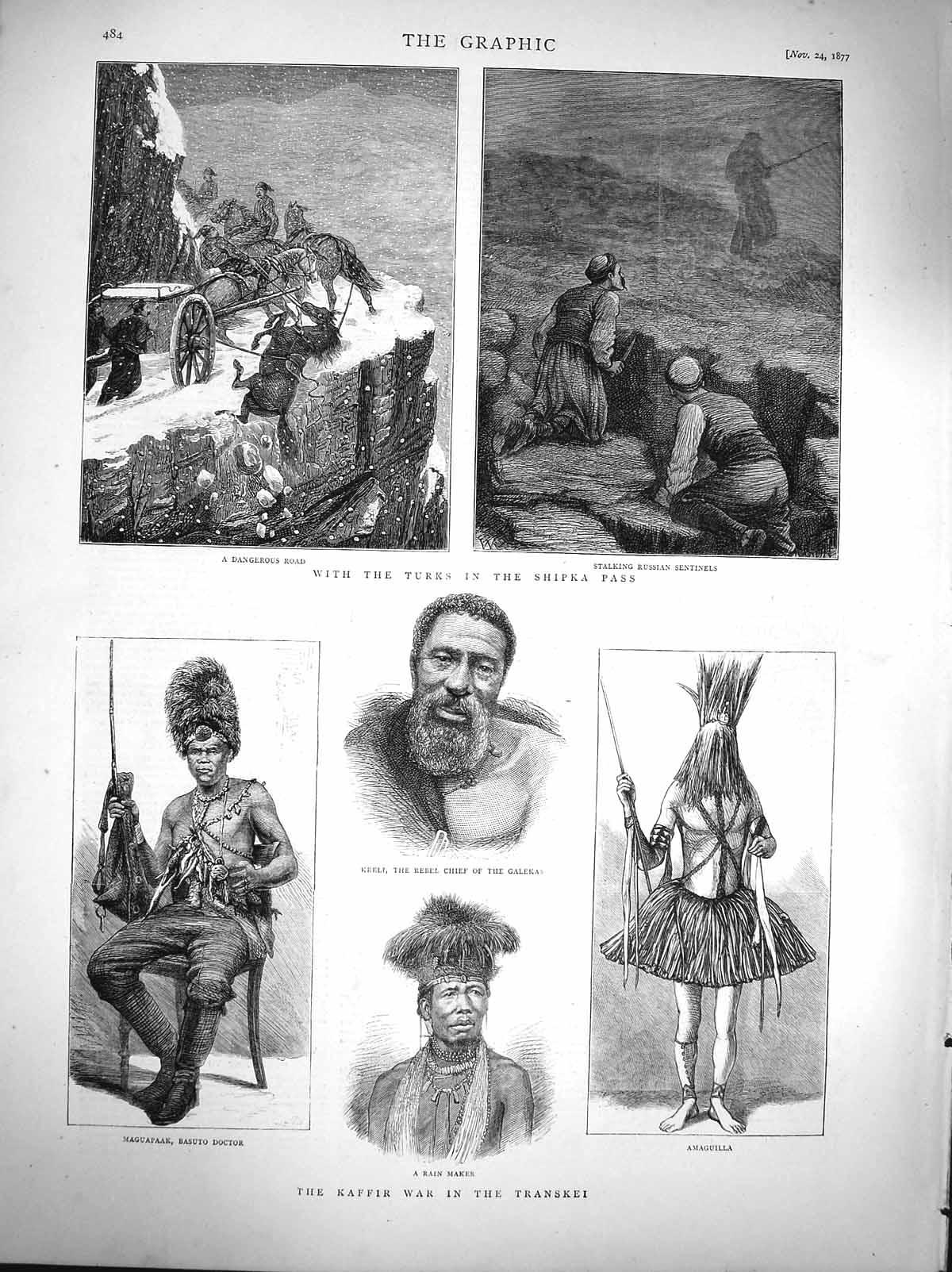 Original Old Antique Print 1877 Turkish Sier Shipka Kaffir War Transkei Basuto