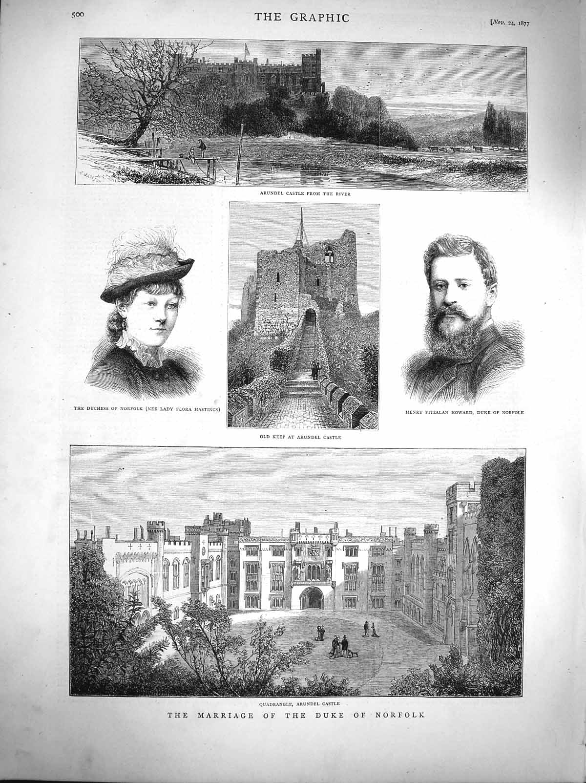 Old Antique Print 1877 Duke Norfolk Arundel Castle Howard Lady Hastings 19th