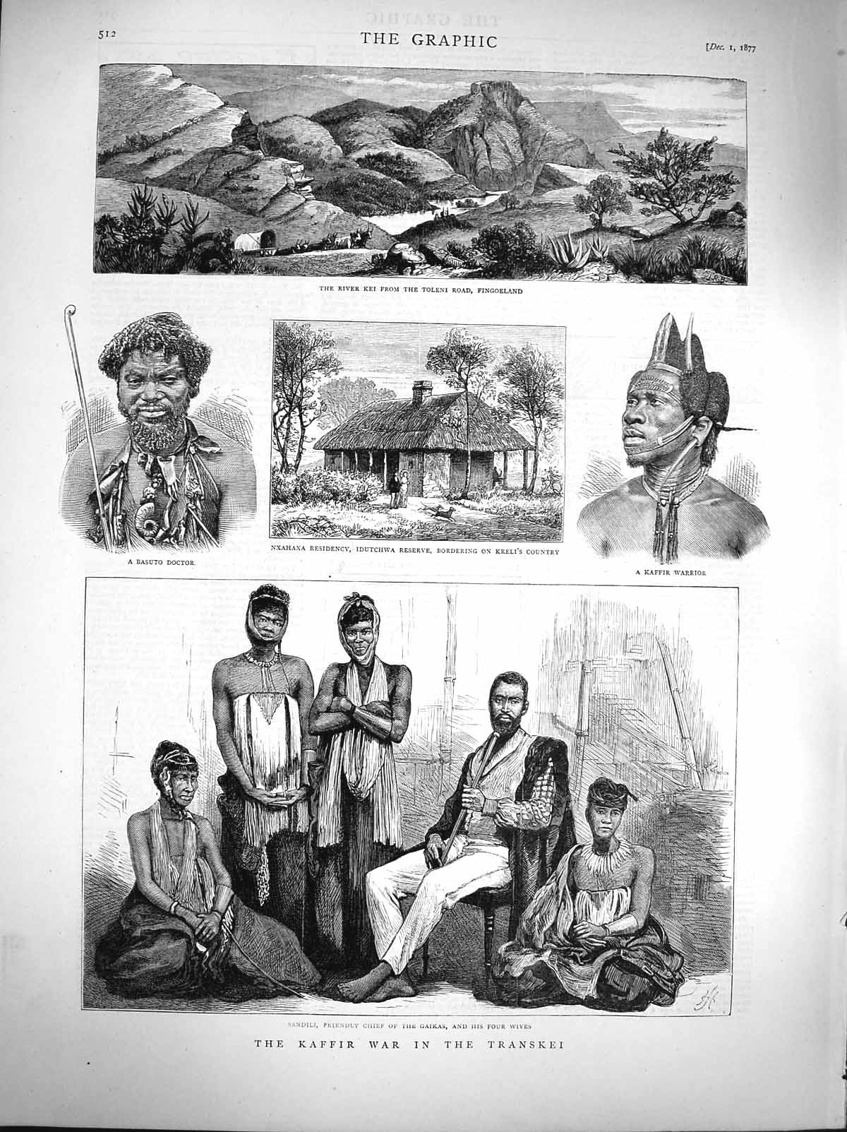 Old Antique Print 1877 Kaffir War Transkei Sandili Gaikas Kei Fingoeland 19th
