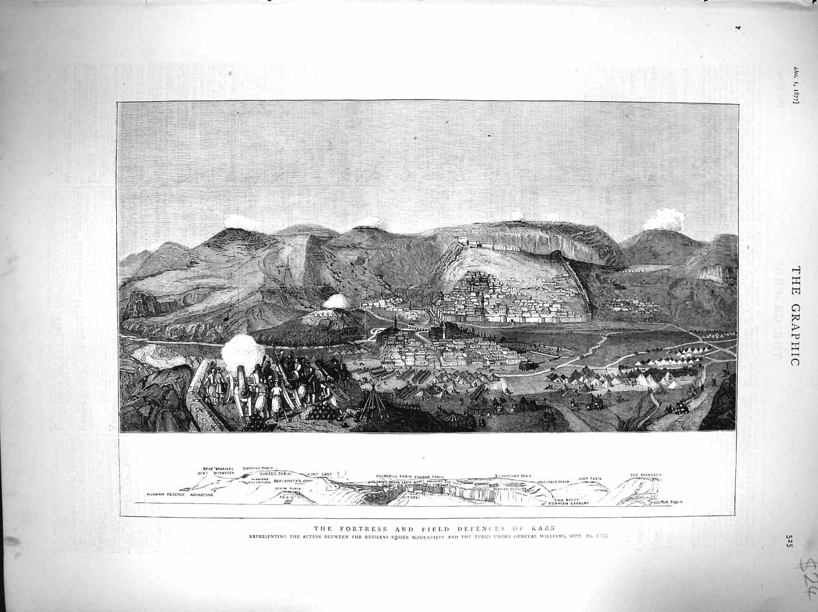 Original Old Antique Print 1877 Fortress Field Kars Citadel Thompsons Tabia War
