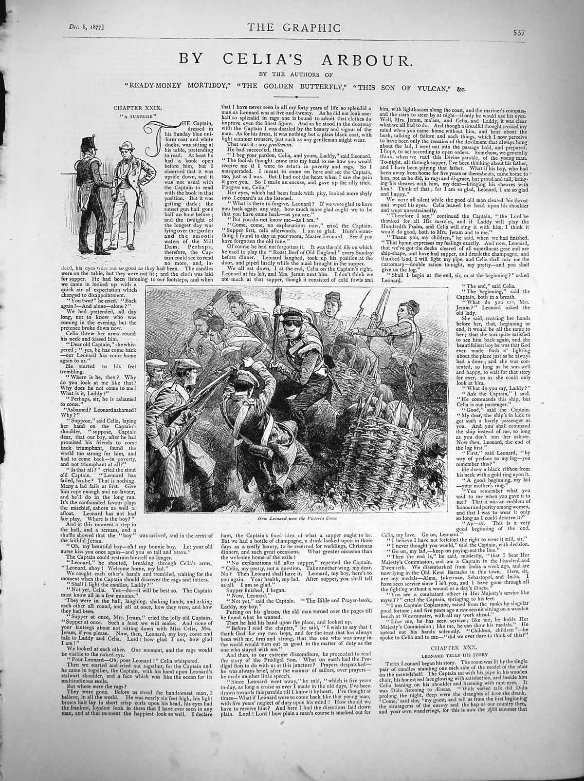 Old Antique Print 1877 Scene Leonard Victoria Cross Celia'S Arbour Story 19th
