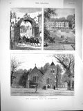 Original Old Antique Print 1877 Hughenden Church Arch Chairs Manor Architecture