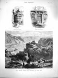 Original Old Antique Print 1877 Rhine Rheinfels Luther House Frankfort Goethe