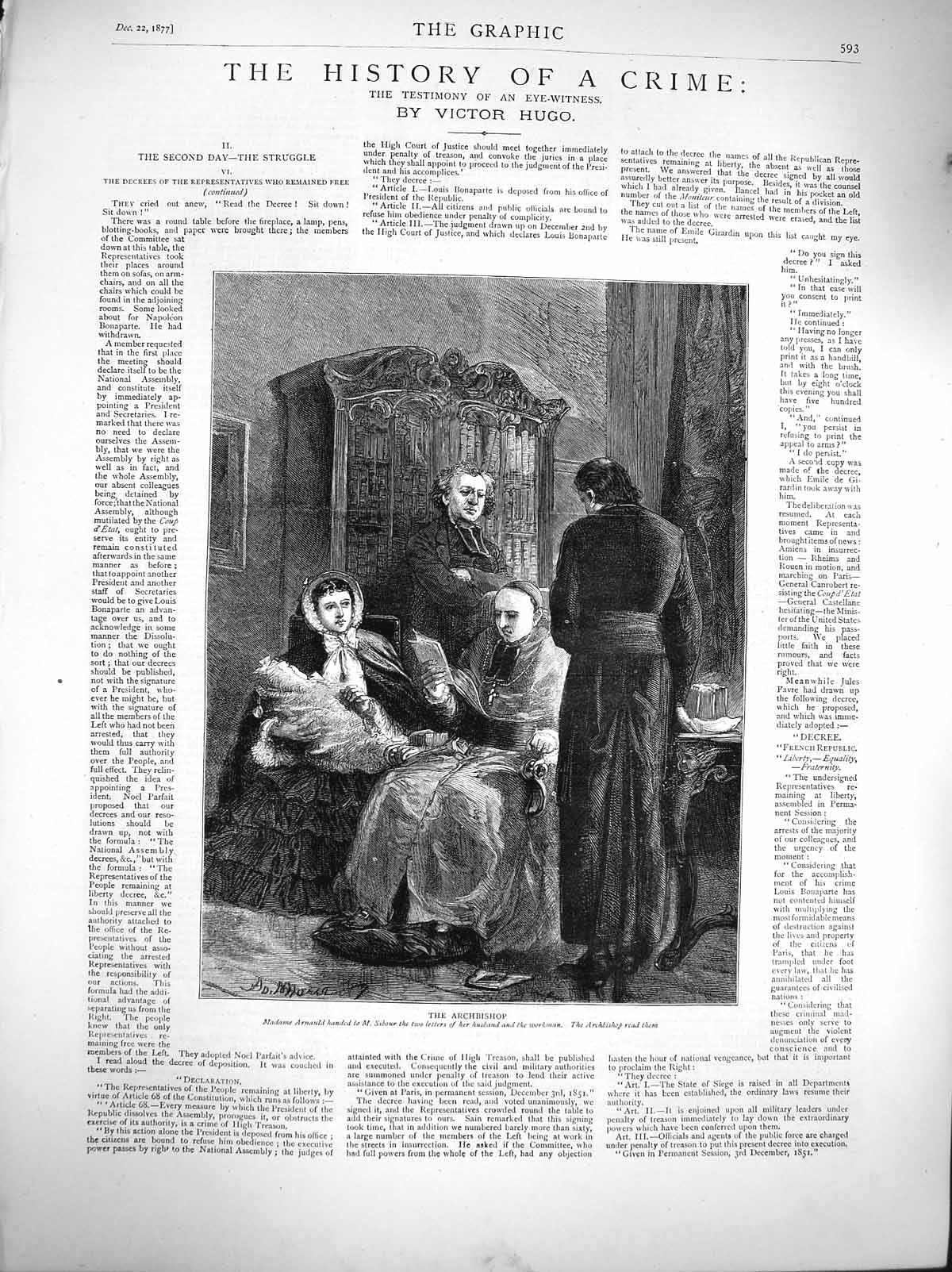 Original Old Antique Print 1877 Archbishop Madame Arnauld Sibour Letter 19th