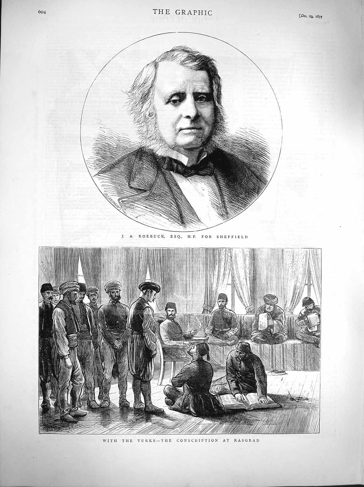 Old Antique Print 1877 Roebuck M.P. Sheffield Turks Rasgrad Conscription 19th