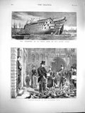 Old Antique Print 1877 Ship Marlborough Training College Navy Guildhall 19th