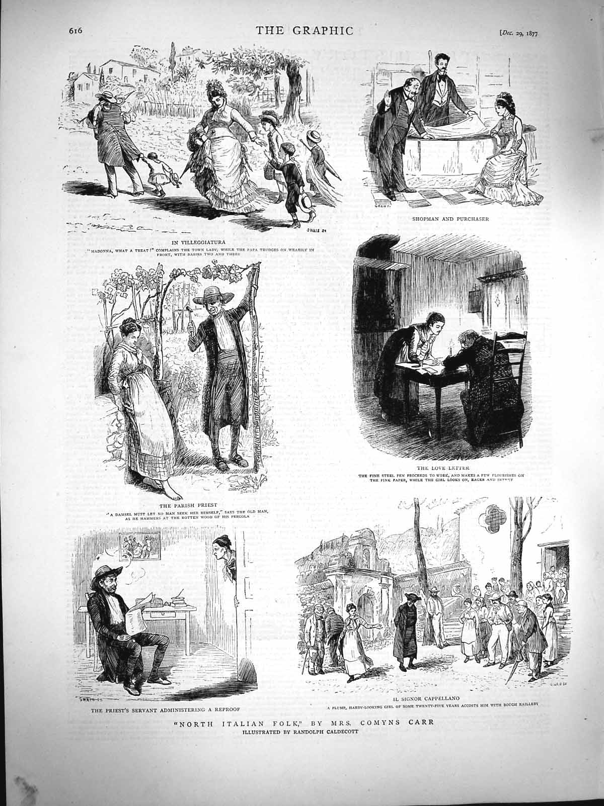 Old Antique Print 1877 Italy Folk Priest Shopman Cappellano Comyns Carr 19th