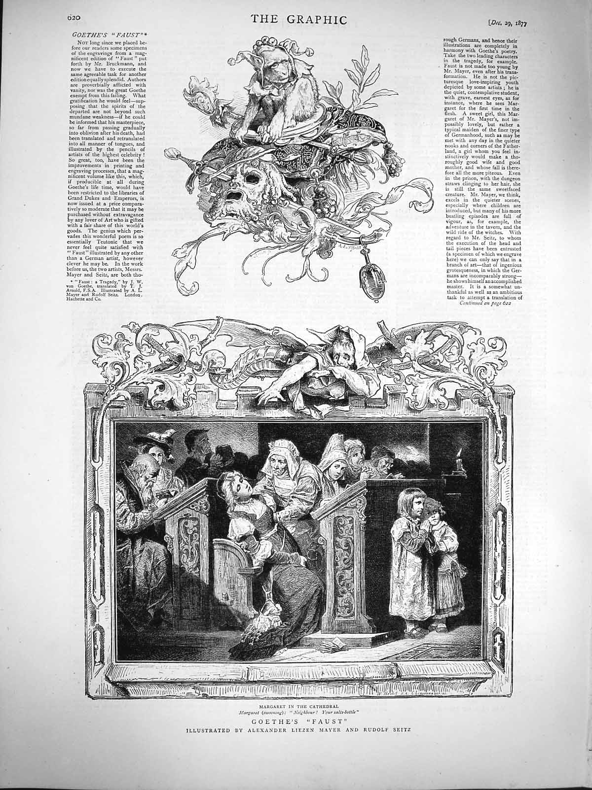 Old Antique Print 1877 Margaret Cathedral Goethe Faust Mayor Seitz Church 19th