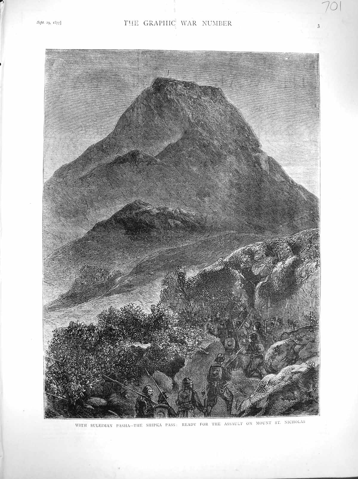 Old Antique Print 1877 Suleiman Pasha Shipka Pass Assault Mount Nicholas 19th